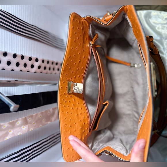 Bundle! Michael Kors Burnt Orange Ostrich 2 Way Satchel W/ MATCHING WALLET! - Picture 2 of 16